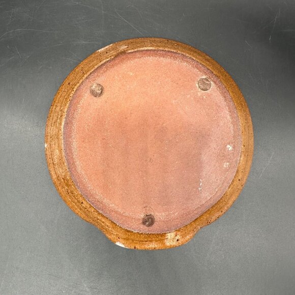 Vintage Art Pottery Spoon Rest Flower Power Daisy Stoneware Brown Drip Glaze - Picture 3 of 8